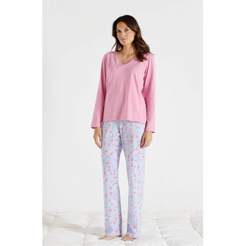 Pijama mujer largo verano pico algodón BELTY Rosa