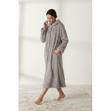 Bata mujer larga botones BELTY Gris claro