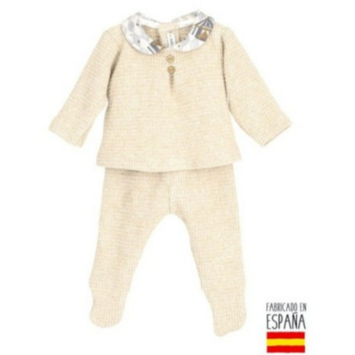 Trajecito bebé polaina cuello dibujado CALAMARO Beige