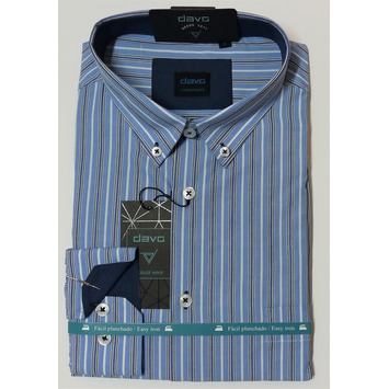 Camisa hombre listas vertivales algodón manga larga botones bolsillo DAVÓ Azul