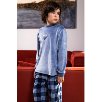 Pijama niño puño pantalón cuadros PRIVATA Azul