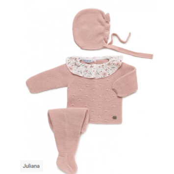 Conjunto bebé invierno cuello flores Juliana Rosa palo