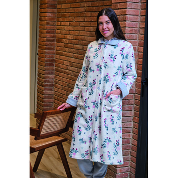 Bata mujer subida botones flores Mushler Azul_blanco