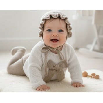 Conjunto bebé tres piezas lazada Juliana Beige