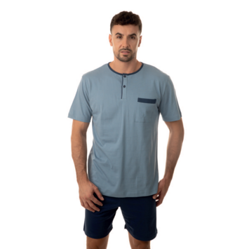 Pijama hombre corto algodón liso bolsillo FINDEL Azul
