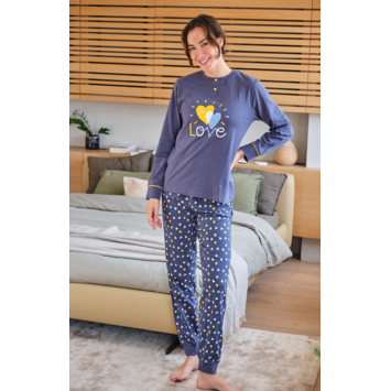 Pijama mujer largo puño tapeta algodón Mushler Marino