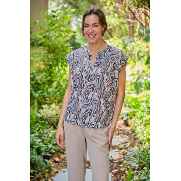 Blusa mujer manga corta sin cuello  Mushler Tricolor (blanca-negra -arena)