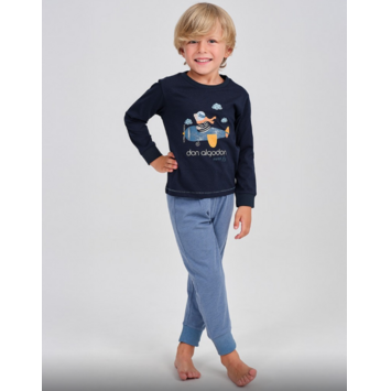 Pijama niño largo puño algodón dibujo Don Algodón Marino
