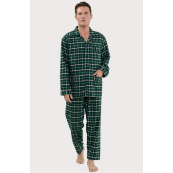 Pijama hombre franela cuadros EL Búho NOCTURNO Verde trébol