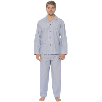 Pijama hombre clásico liso popelín marga larga abierto BUHO NOCTURNO Azul