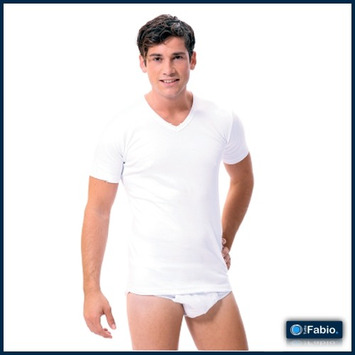 Camiseta manga corta Escote Pico Algodón térmico FABIO Blanco