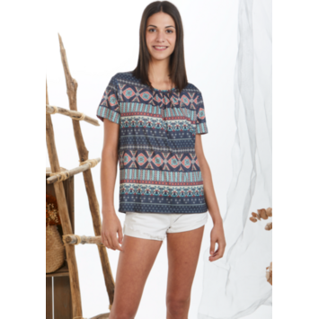 Camiseta mujer manga corta dibujada PIJAMAS CUE Marino