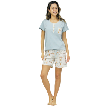Pijama mujer algodón corto animales SÓNIA Verde agua