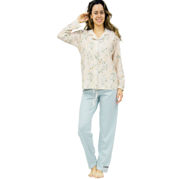 pijama mujer algodón largo abierto SÓNIA Crema