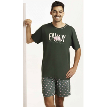 Pijama hombre corto algodón cerdito PIJAMAS CUE Verde trébol