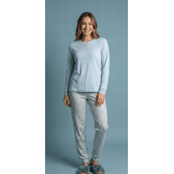 Pijama mujer tapeta flores Entredos Celeste