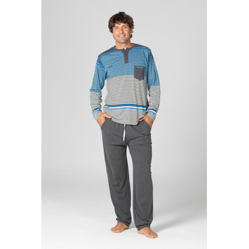 Pijama hombre largo listas PETTRUS Azul/Gris