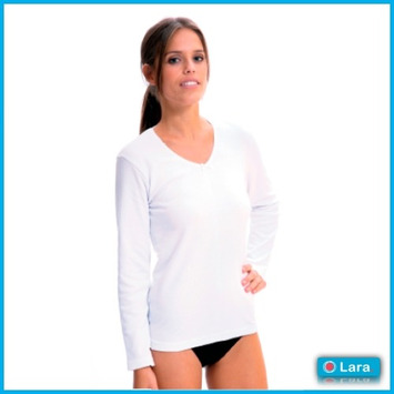 Camiseta mujer manga larga Algodón térmico LARA Blanco