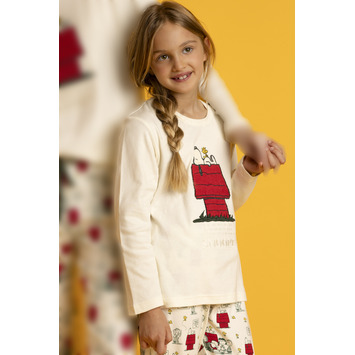 Pijama niña algodón Snoopy Aznar Innova Crema