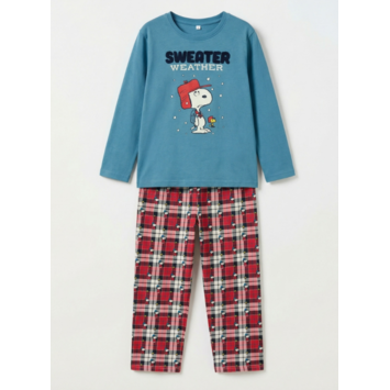 Pijama niño algodón snoopy cuadros Aznar Innova Azul