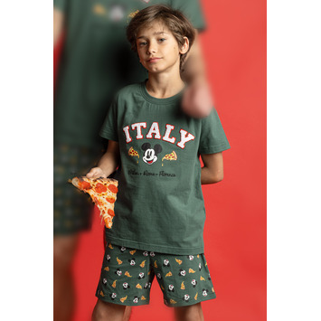 Pijama niño corto algodón mickey Aznar Innova Verde trébol
