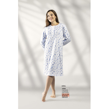 Camisón mujer manga larga algodón LIN Azul