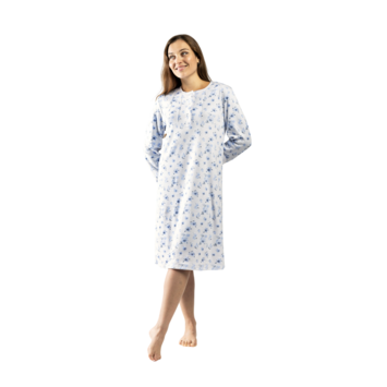 Camisón mujer manga larga algodón LIN Azul