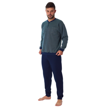 Pijama hombre algodón puño franjas DORMEN Marino