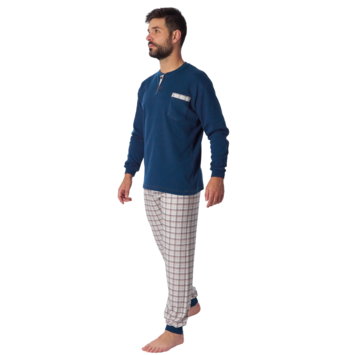 Pijama hombre algodón pantalón cuadro DORMEN Verde crudo