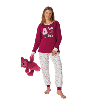 Pijama mujer algodón puño oso LENISS Rojo