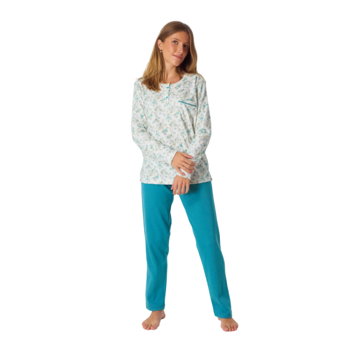 Pijama mujer algodón flores LENISS Turquesa
