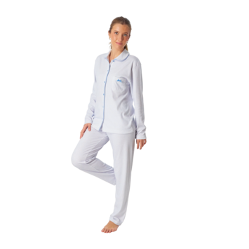 Pijama mujer abierto algodón cuello LENISS Celeste