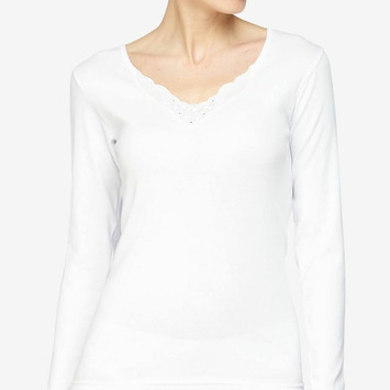 Camiseta mujer manga larga encaje AVET Blanco