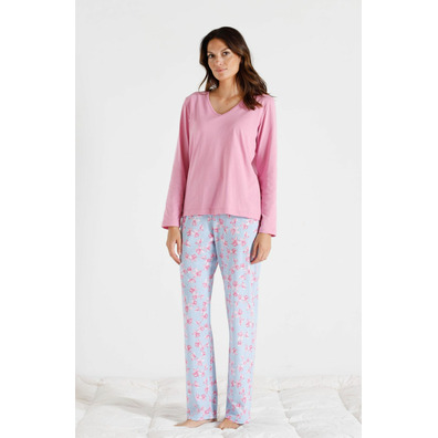 Pijama mujer largo verano pico algodón BELTY Rosa