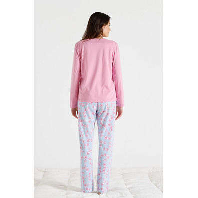 Pijama mujer largo verano pico algodón BELTY Rosa