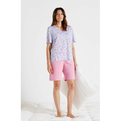 Pijama mujer corto pico algodón BELTY Celeste