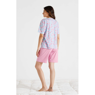 Pijama mujer corto pico algodón BELTY Celeste