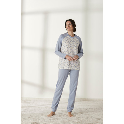 Pijama mujer algodón flores BELTY Azul claro