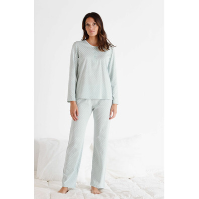 Pijama mujer largo mujer algodón BELTY Verde agua