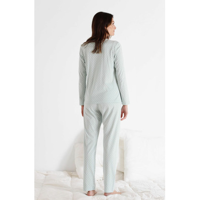 Pijama mujer largo mujer algodón BELTY Verde agua