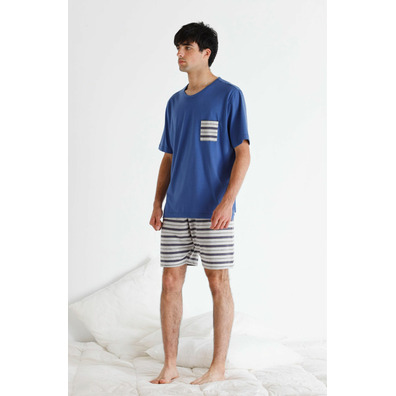 Pijama hombre corto con bolsillo BELTY Azul