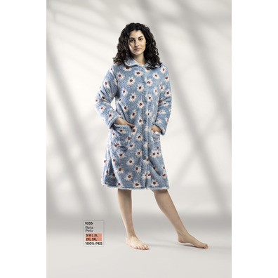 Bata mujer botones flores LIN Celeste
