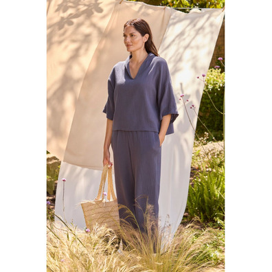Pantalón mujer algodón verano BELTY Azul