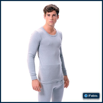 Camiseta hombre manga larga cerrada Algodón acrílico FABIO Celeste