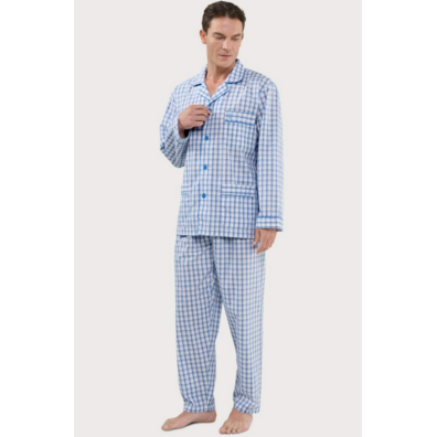 Pijama hombre tela algodón cuadros EL Búho NOCTURNO Azul