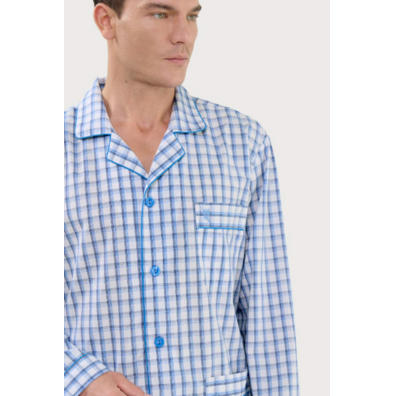 Pijama hombre tela algodón cuadros EL Búho NOCTURNO Azul