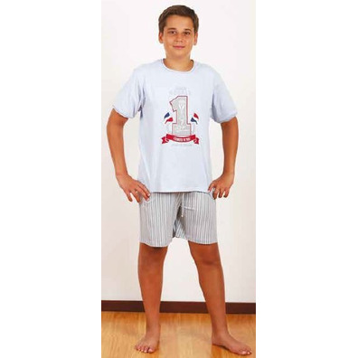 Pijama niño manga corta campeon AMELI Azul claro