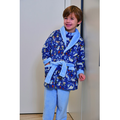 Bata infantil niño botones dinosaurio Mushler Azul claro