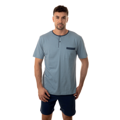 Pijama hombre corto algodón liso bolsillo FINDEL Azul