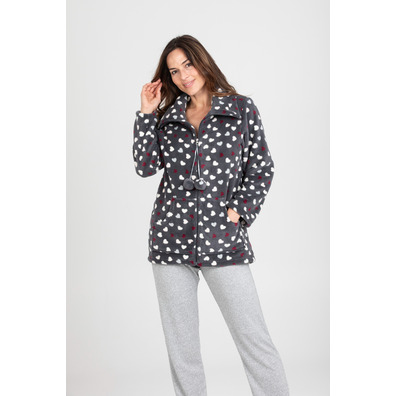Bata mujer corta cremallera corazones TALAMAN Gris